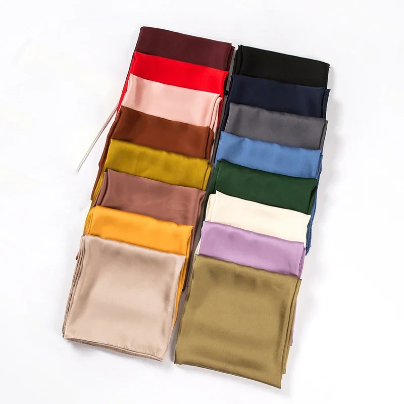 Ascot Neck Scarf - サテンスカーフ レディース 70cm 無地 スムースな表面 ヘッドスカーフ