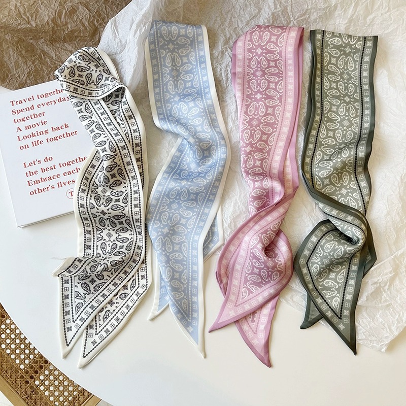 Head Wrap Turban - セットシリーズシルクサテンスカーフ女性布ヘアバンド頭飾りアクセサリー女性スカーフリボンネクタイバッグハンドル/4 個