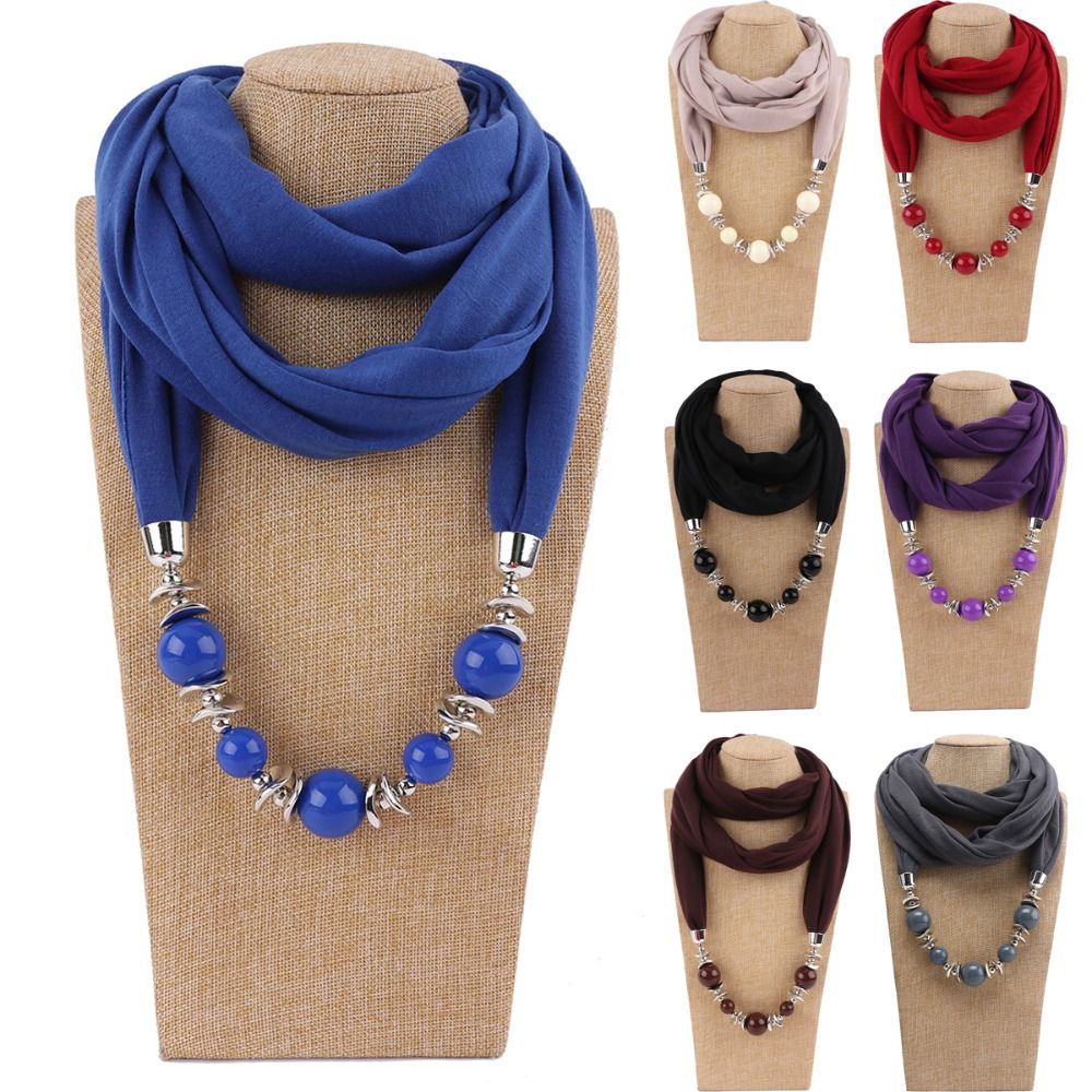 Infinity Scarf Knit - ファッションシフォンスカーフ ビーズ付きエスニックスタイル インフィニティスカーフ ヴィンテージスタイル 無地 ペンダントスカーフ