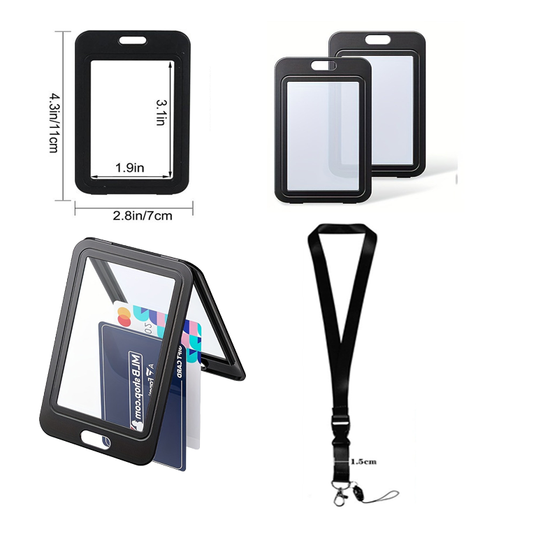 Lanyard Badge Holder - 3 個のプラスチックバッジ従業員バッジホルダー格納式ストラップ両面透明オフィススタッフバッジホルダー