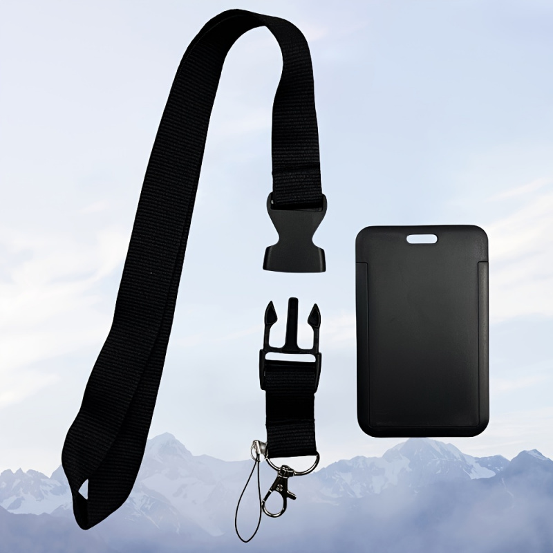 Lanyard Badge Holder - 黒色のネックストラップバッジホルダーセット（取り外し可能なストラップとカードスロット付き）-耐久性のあるポリエステル製、IDカードやカードに便利に使えるデザイン