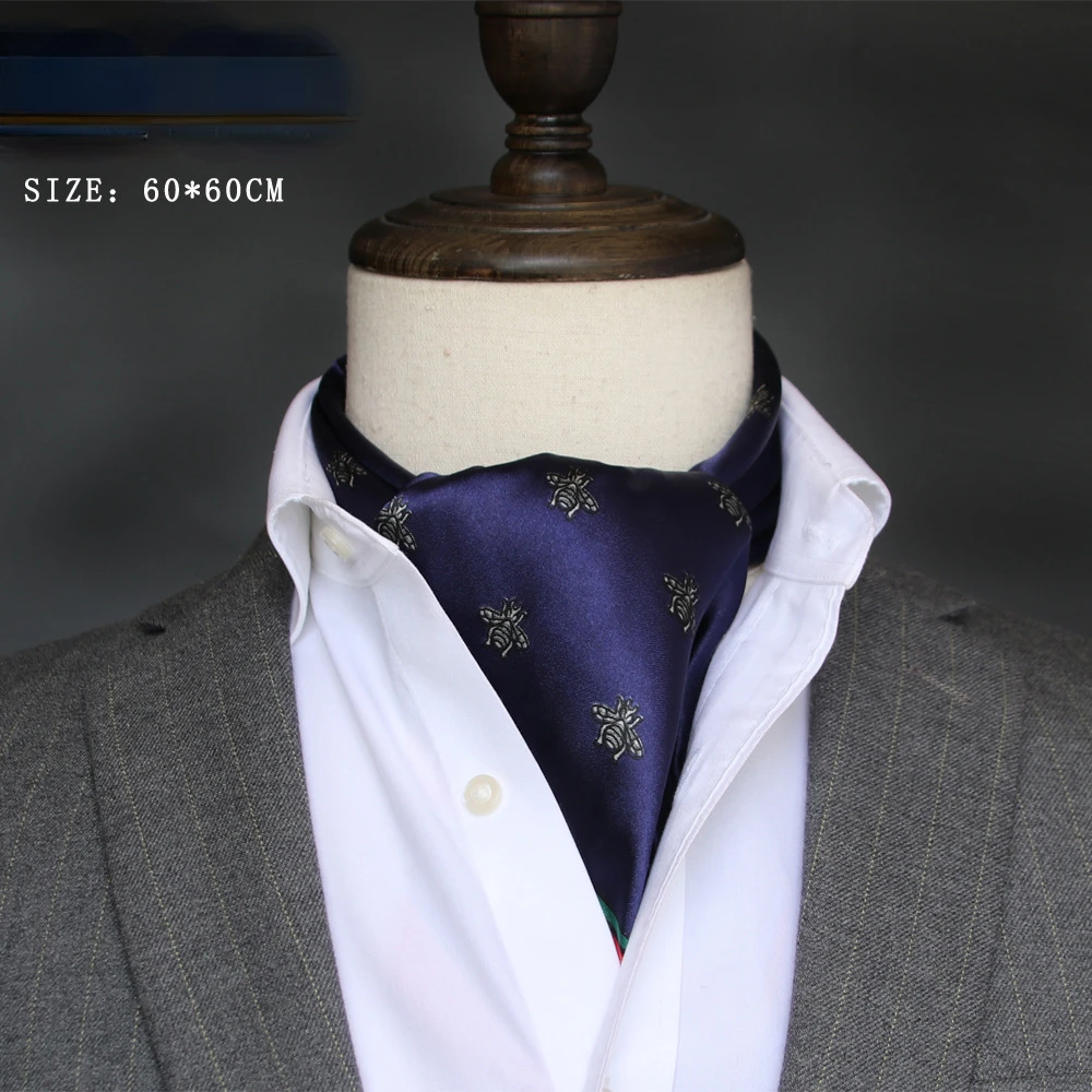 Ascot Neck Scarf - 男性用の小さな正方形のシルクスカーフ,サテンのスカーフ,韓国スタイル,春と秋のビジネス