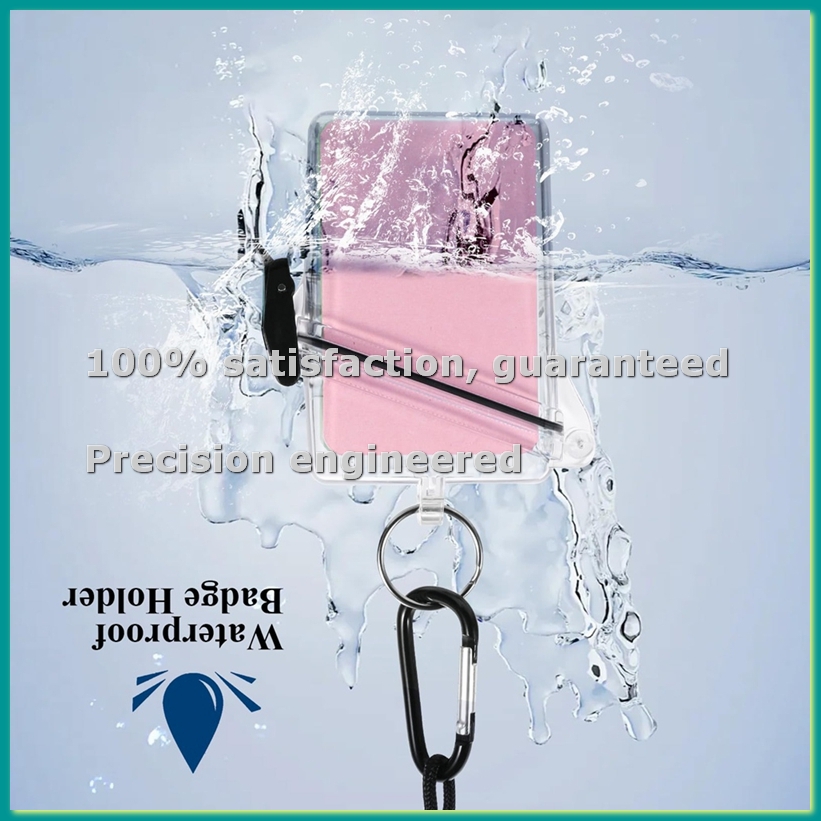 Lanyard Badge Holder - 5パック防水IDバッジホルダーケースクリア縦型IDカードホルダー、ストラップ、カラビナ、キーチェーン付きロッカー用ドライボックス-ABLA
