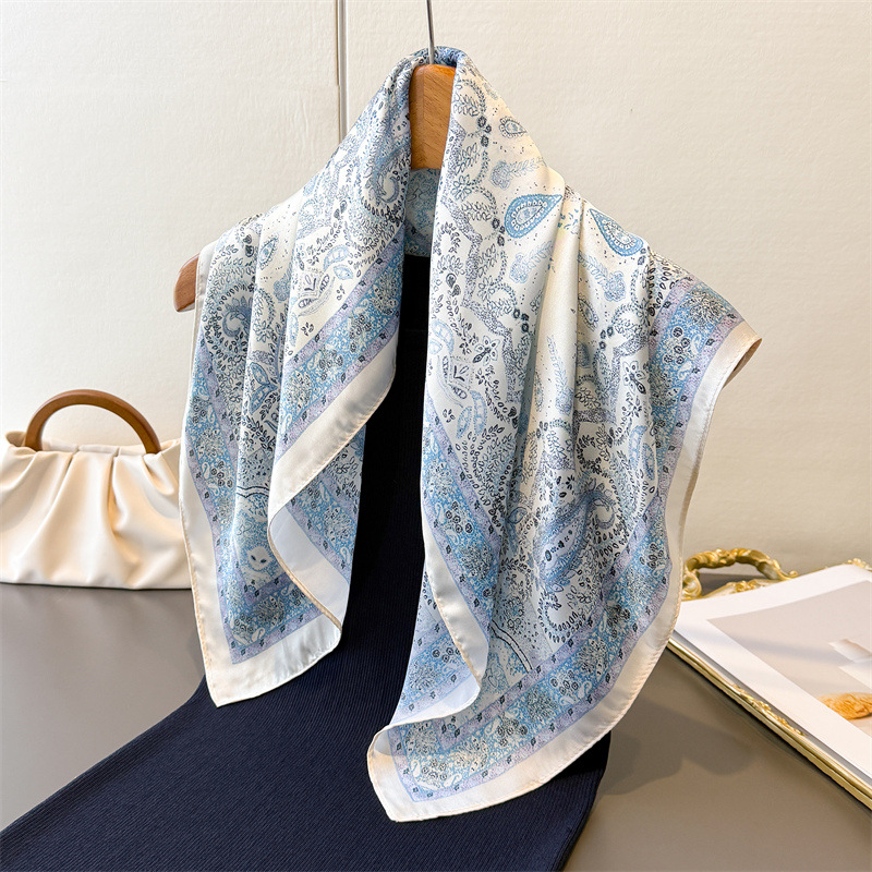 Head Wrap Turban - 女性のヴィンテージ薄いサテンスカーフ花柄ヘアバンド春小さな正方形スカーフ多用途ヘアとバッグを結ぶための多用途スカーフ70x70cmショール