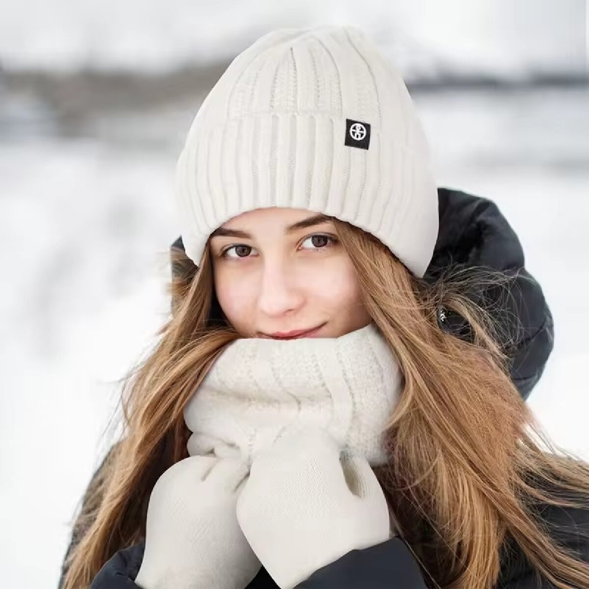 Muffler Men Wool - 3 個冬ビーニー帽子手袋スヌードスカーフセットスカルキャップ肥厚フリース裏地ネックカシミヤスカーフキャップセット男性女性のための