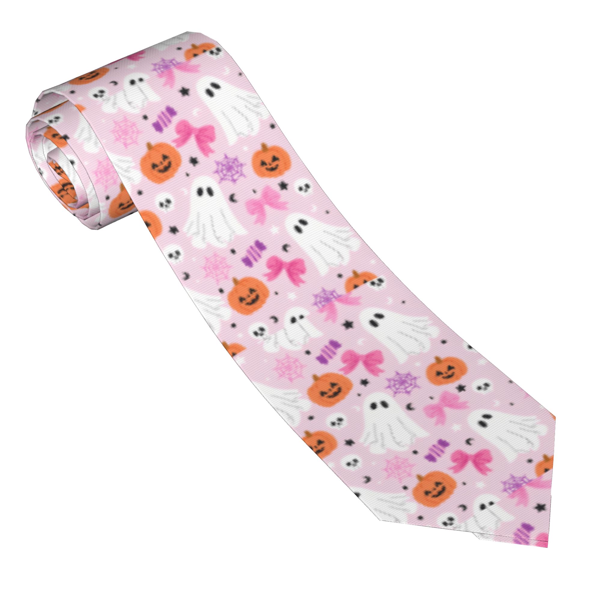 ピンクのハロウィンゴースト柄ネクタイ メンズ レディース 8 - Skinny Tie Men のレビューと価格