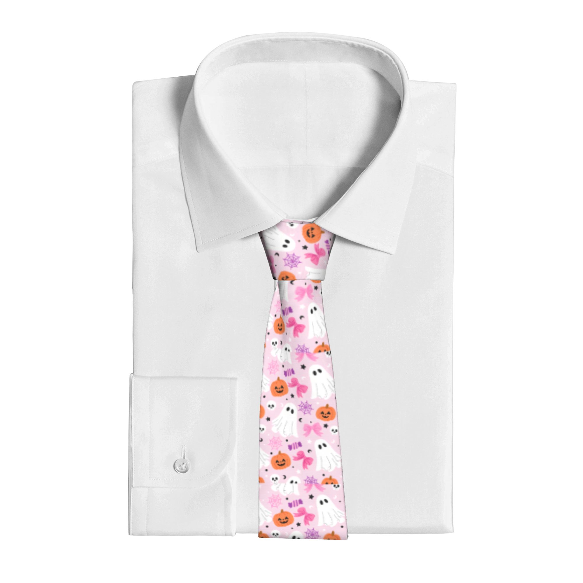 ピンクのハロウィンゴースト柄ネクタイ メンズ レディース 8 - Skinny Tie Men のレビューと価格