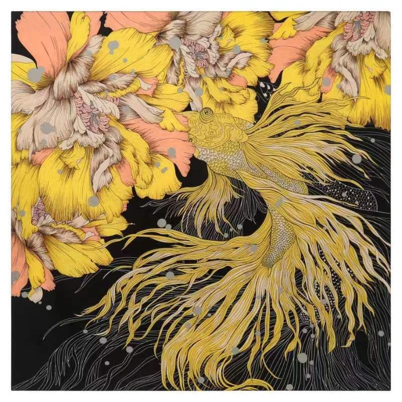 女性用シルクスカーフ,大きな豪華な女性用スカーフ,金魚の花柄 - Silk Neck Scarf のレビューと価格