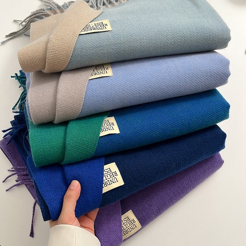 ファッション固体カシミヤ暖かいスカーフ新デザインパシュミナ冬 - Woven Scarf Blanket のレビューと価格