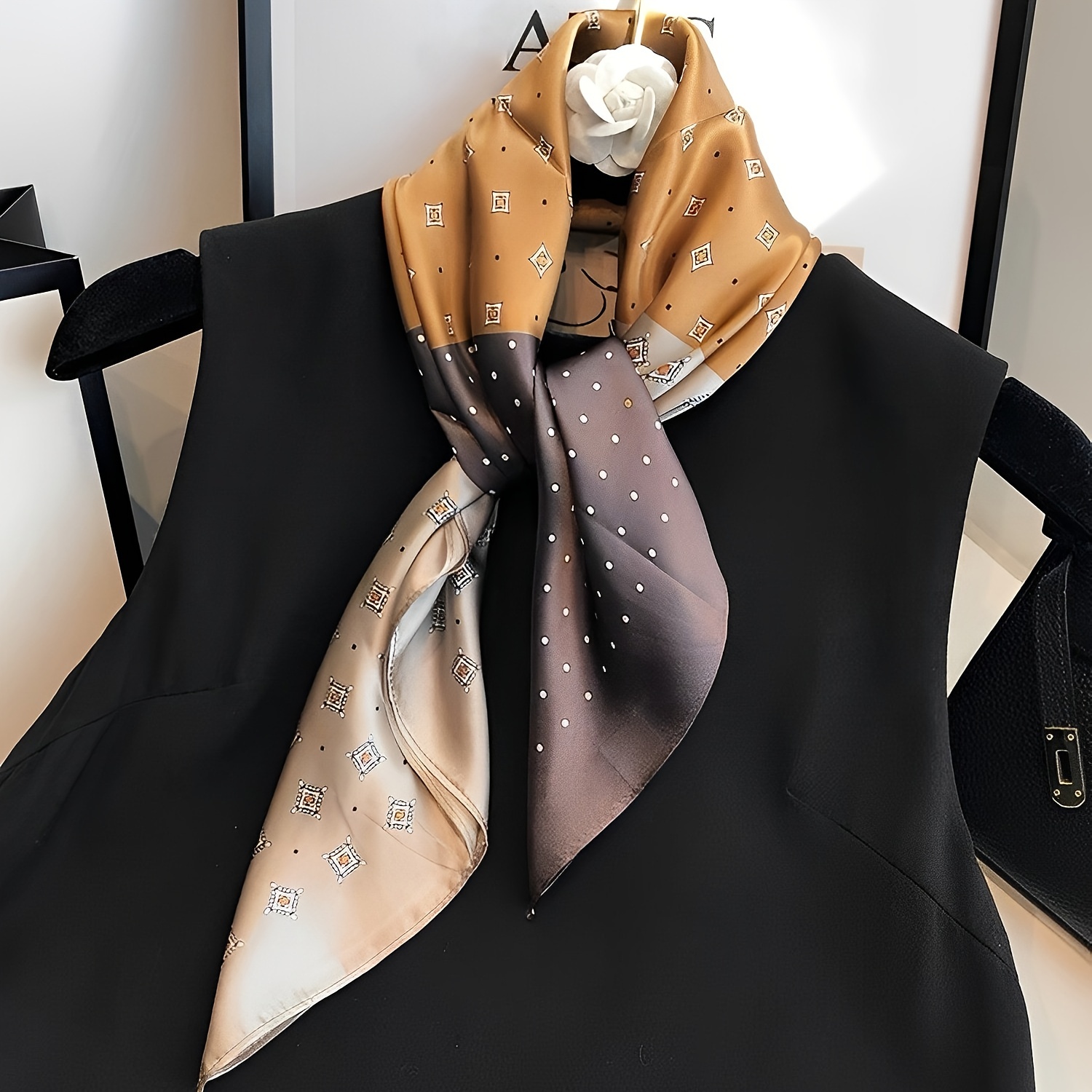 25.59インチフェイクダイヤモンド水玉スクエアスカーフエレ - Face Scarf Mask のレビューと価格