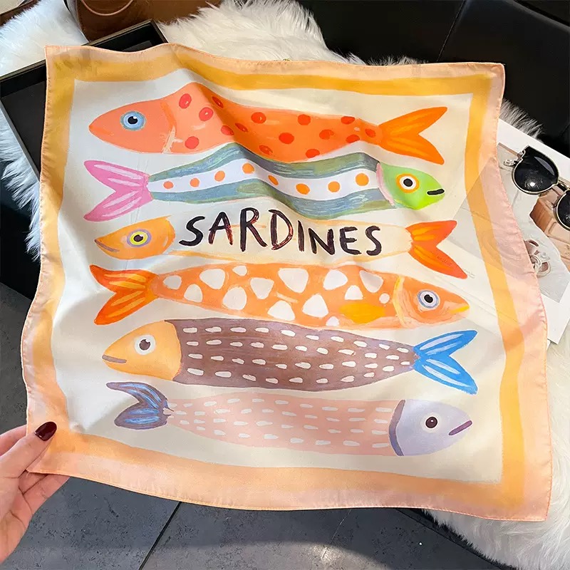 ファッション魚柄スクエアシルクヘッドスカーフ女性エレガントヒ - Face Scarf Mask のレビューと価格